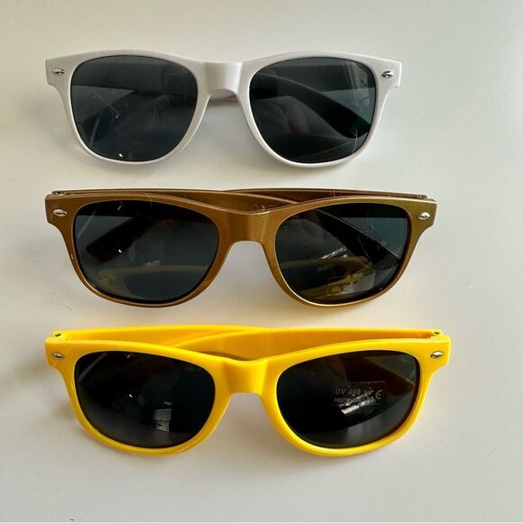 Set of 3 aviator fun colored sunglasses yellow, white, and gold pairs Sunglasses - Picture 6 of 8